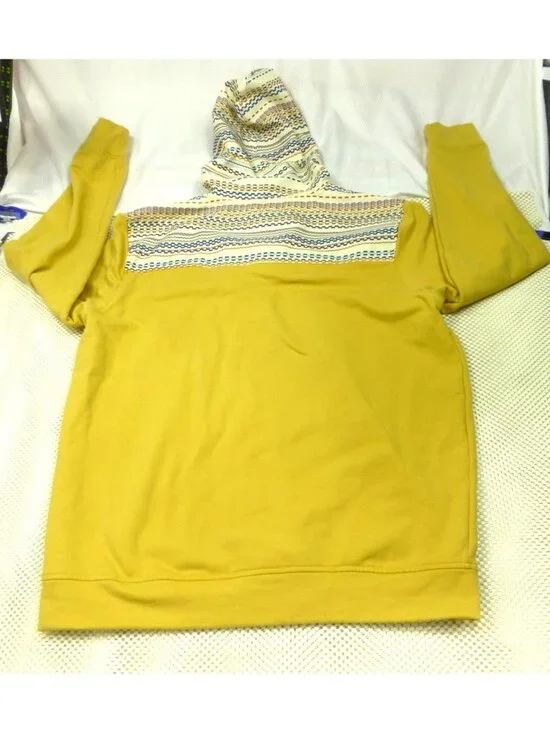 STS Ranchwear Mustard Hoodie With Aztec Print Hood & Buttons Size S Cotton Blend - Picture 2 of 12